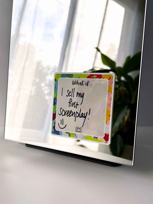 Customizable mirror affirmation prompt reading “What if…”