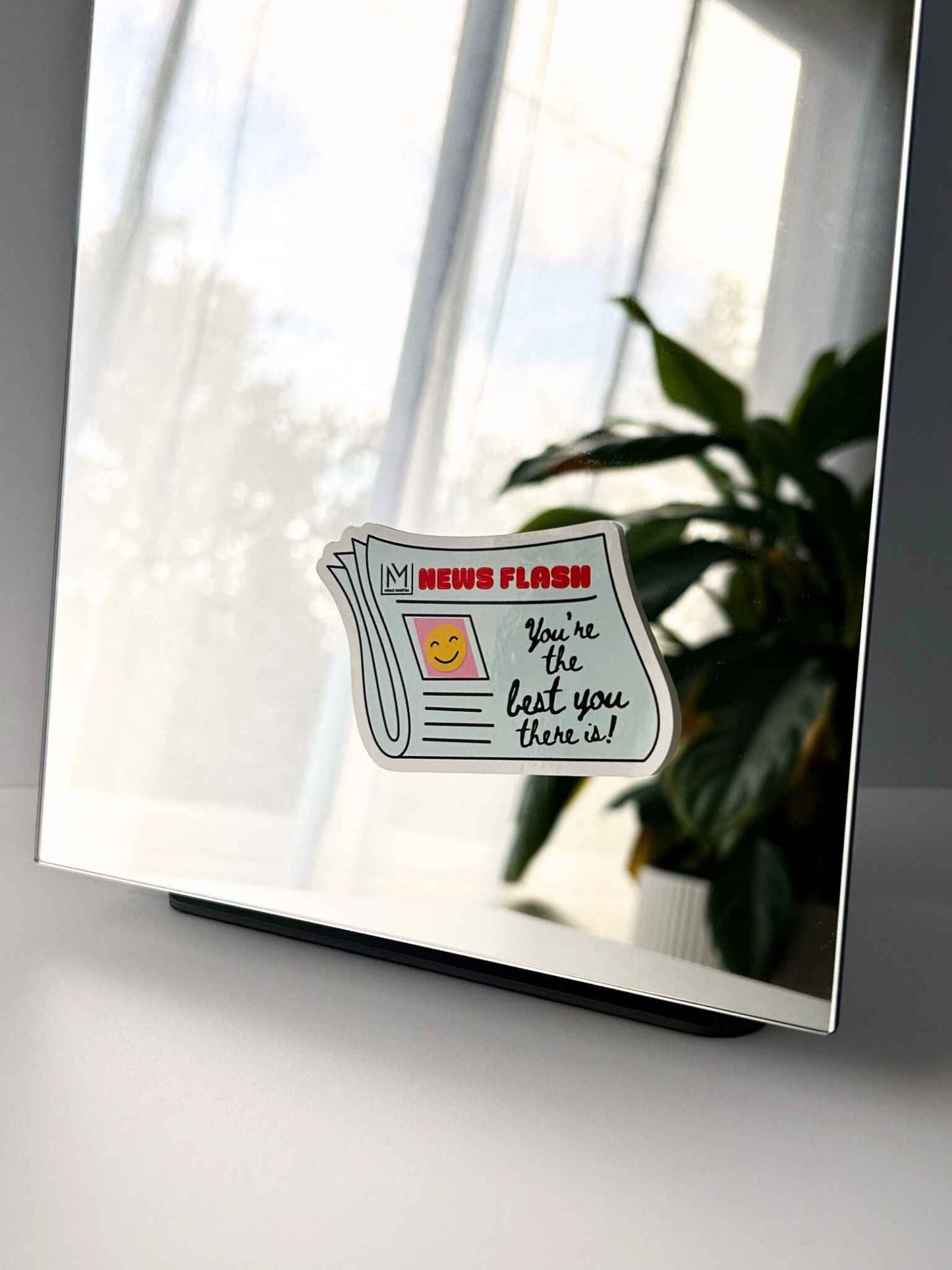 Kids confidence affirmation sticker styled like a newspaper with the message “You’re the best you there is”